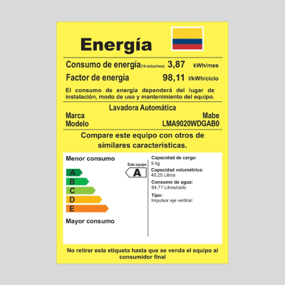 Lavadora MABE Carga Superior 9 Kilos LMA-9020WDGAB0 Gris Lavadora MABE Carga Superior 9 Kilos LMA-9020WDGAB0 Gris