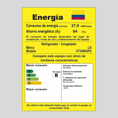 Nevera LG Congelador Superior Door Cooling 334 Litros VT-34WGPX  Silver