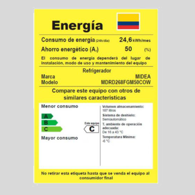 Nevera MIDEA 1 Puerta 187L Low Frost MDRD-268FGM50 Nevera MIDEA 1 Puerta 187L Low Frost MDRD-268FGM50