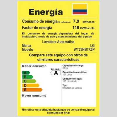 Lavadora LG Carga Superior 23 Kilos WT23NBTX6 Negra