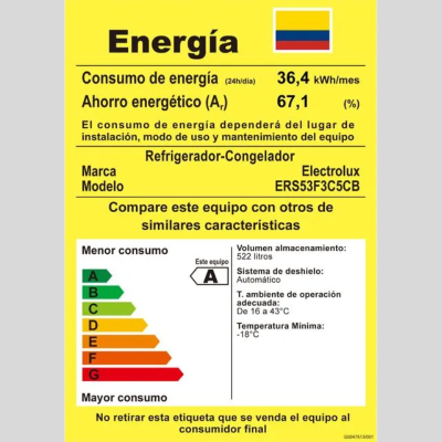 Nevecón Electrolux NoFrost 522L Inverter AutoSense Negro ERS-53F3C5CB