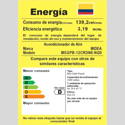 Aire Acondicionado Midea Minisplit AI Ecomaster Inverter 12000BTU 220V Blanco MSGPB-12CRDN8-N