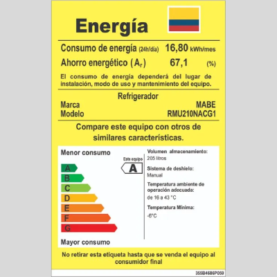 Nevera Convencional Mabe 210 Litros Brutos Grafito RMU-210NAC