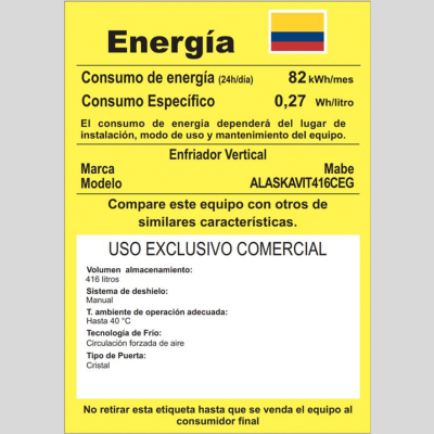 Vitrina MABE No Frost Una Puerta 416 Litros ALASKA-VIT416CEG Blanca
