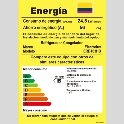 Nevera ELECTROLUX Frost Congelador Inferior 173 Litros ERB163HB Negro