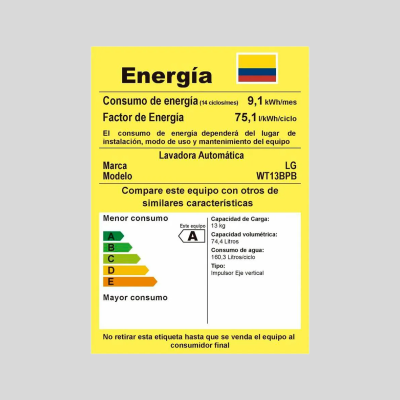 Lavadora LG Carga Superior 13Kg  WT-13BPB Negra